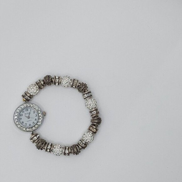 BOER Fancy silver tone Rhinestone encruset bracelet estate quartz timepiece - Picture 7 of 7